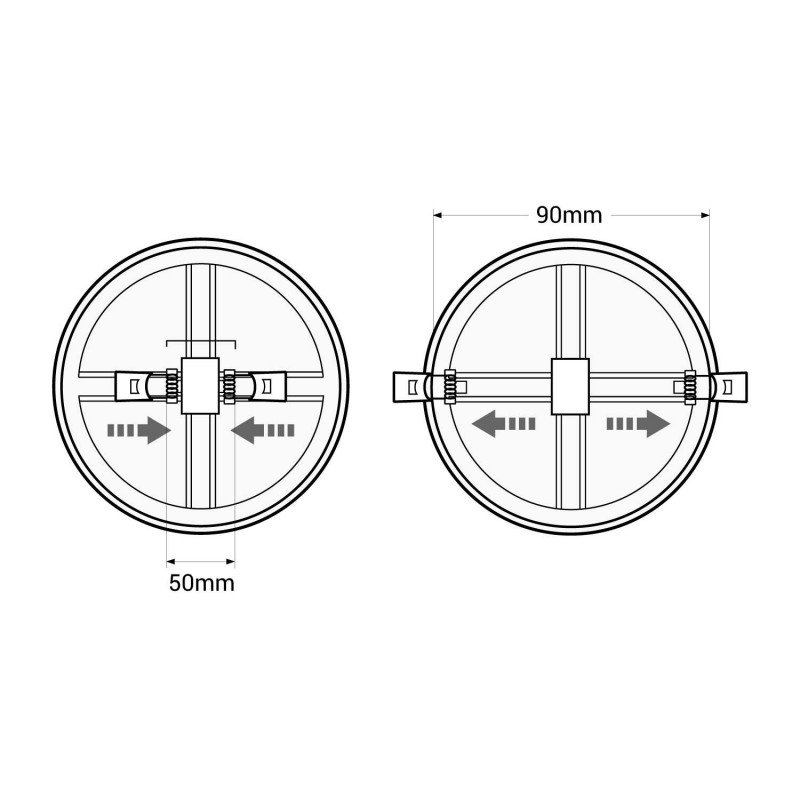 Spot Downlight LED rond 8W - Diamètre de coupe ajustable : Ø 50-90mm