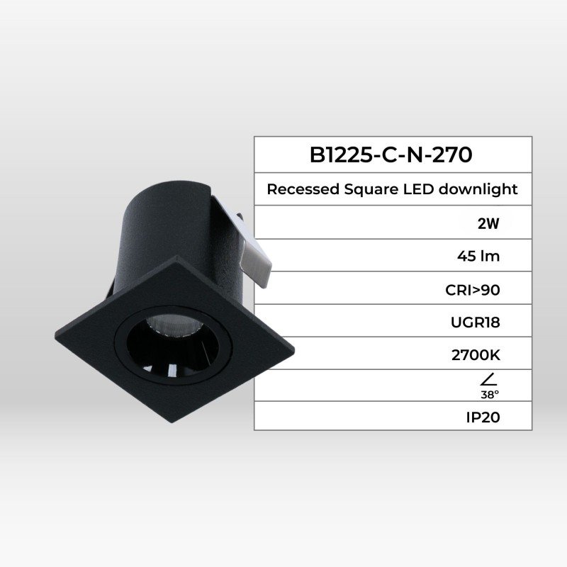 Spot LED encastrable carré 2W – UGR18 – Noir 12 Spot LED encastrable carré 2W – UGR18 – Noir