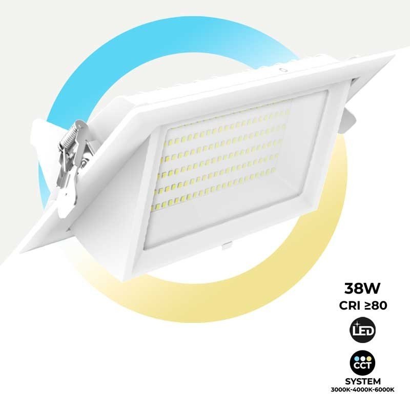 Spot LED encastrable carré 38W – Puissant CCT réglable de 2700K à 6000K – Professionnel