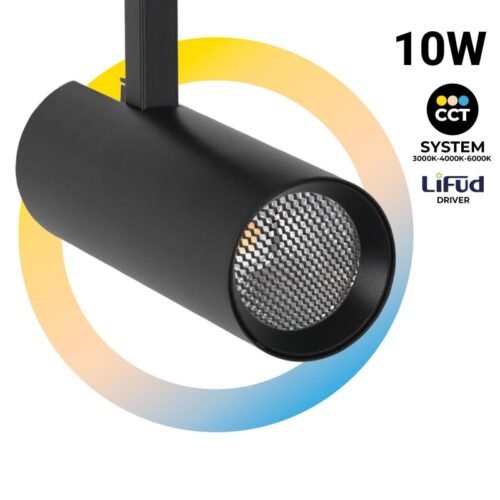 Projecteur LED rail triphasé 10W – CCT lumière réglable de 3000K à 6000K – CRI90 Pro