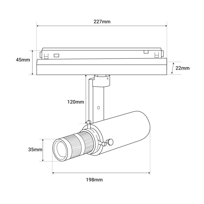 Projecteur orientable pour rail magnétique 48V - 20W - 20º-35º - Blanc chaud 3000K