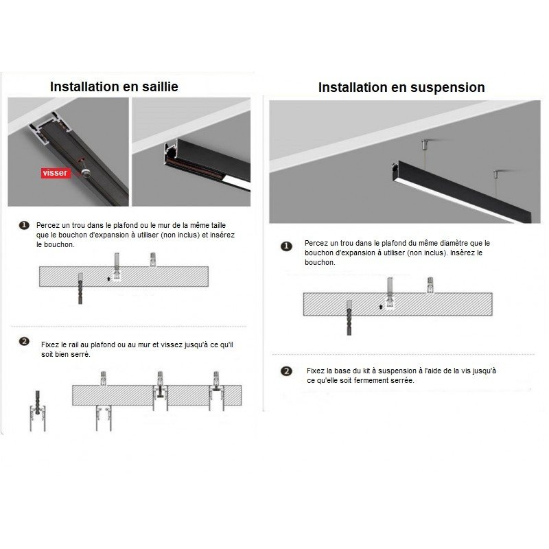 Rail magnétique 48V avec un kit de suspension - 2 mètres