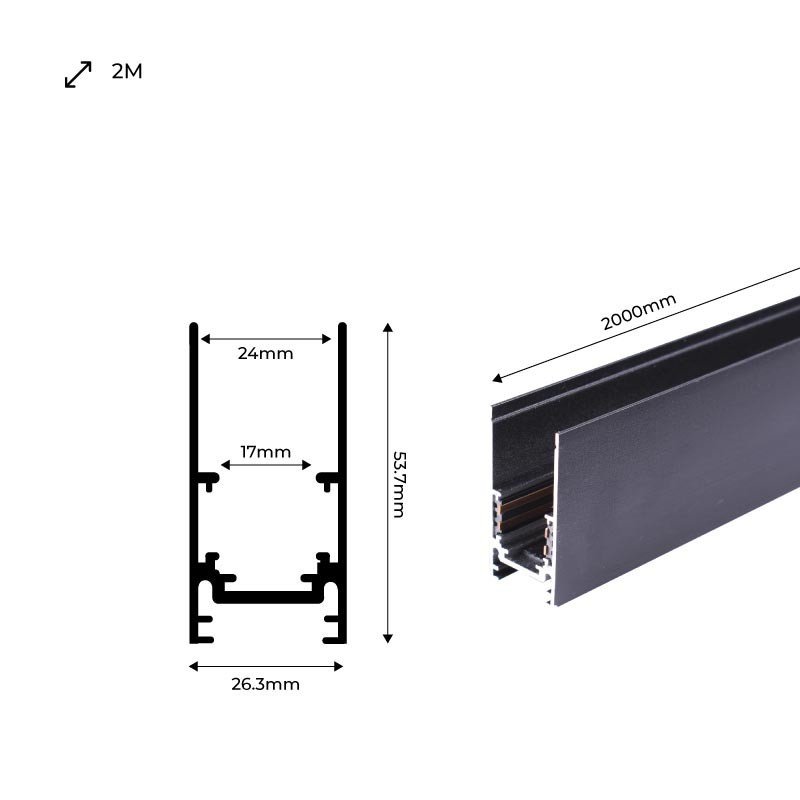 Rail magnétique 48V avec un kit de suspension - 2 mètres