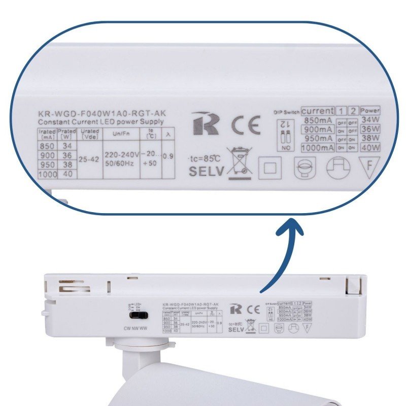 Spot LED 40W pour rail monophasé - Spécial boucheries