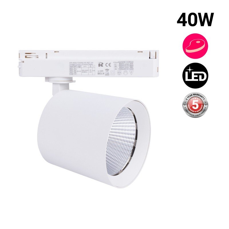 Spot LED 40W pour rail monophasé - Spécial boucheries
