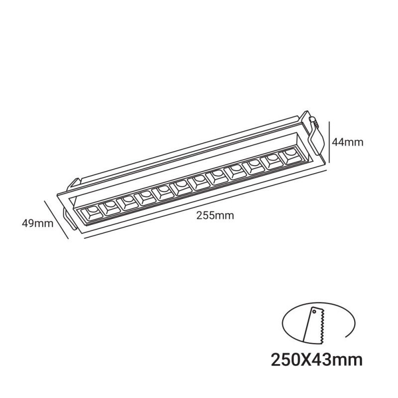 Spot LED encastré linéaire 20W orientable - UGR18 - IRC90 - 2800K