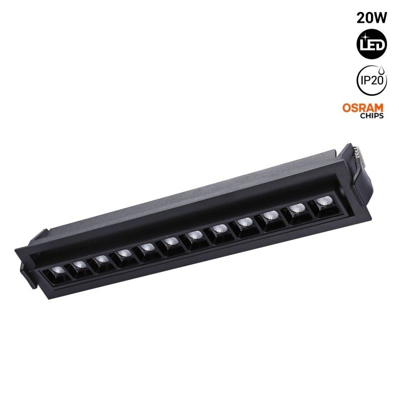 Spot LED encastré linéaire 20W orientable - UGR18 - IRC90 - 2800K