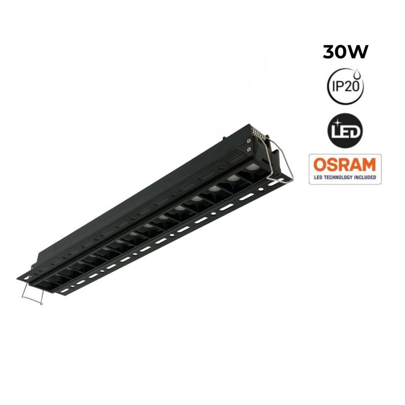 Spot LED encastrable linéaire 30W pour placo – UGR18 - IRC90 – Noir