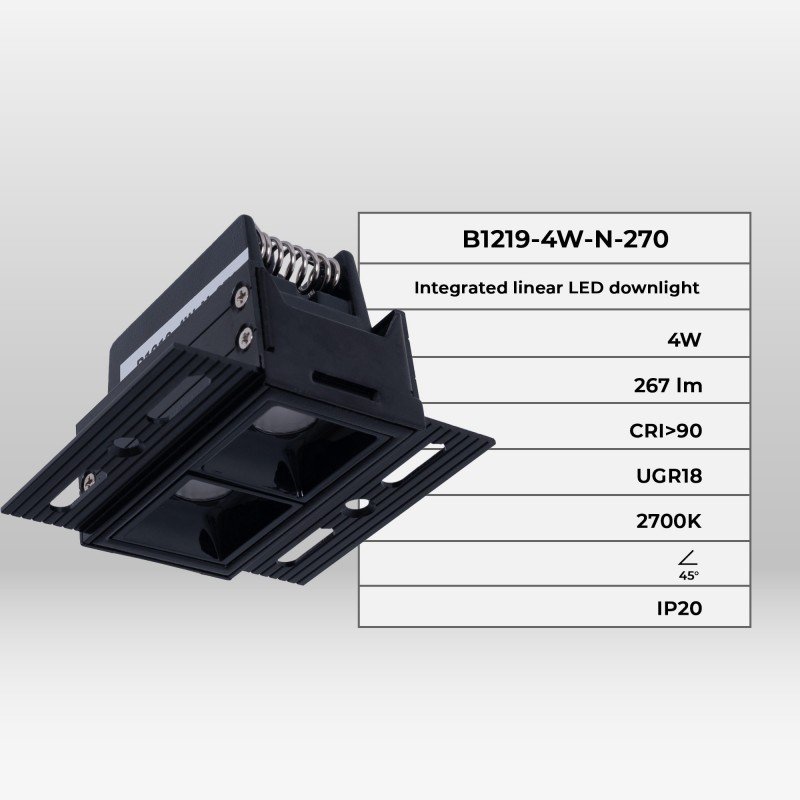 Spot LED encastrable pour intégration placo - 4W - UGR18 - IRC90 - Noir