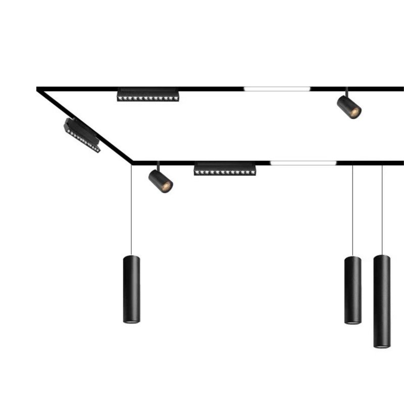 Spot LED linéaire orientable sur rail magnétique 48V - 12W - 2800K - Puce OSRAM - UGR18 - Noir