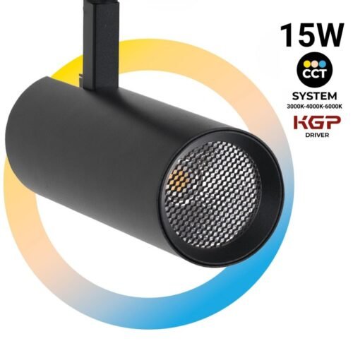 Spot LED sur rail monophasé – CCT lumière réglable de 3000K à 6000K – 15W – CRI 90 – Driver KGP