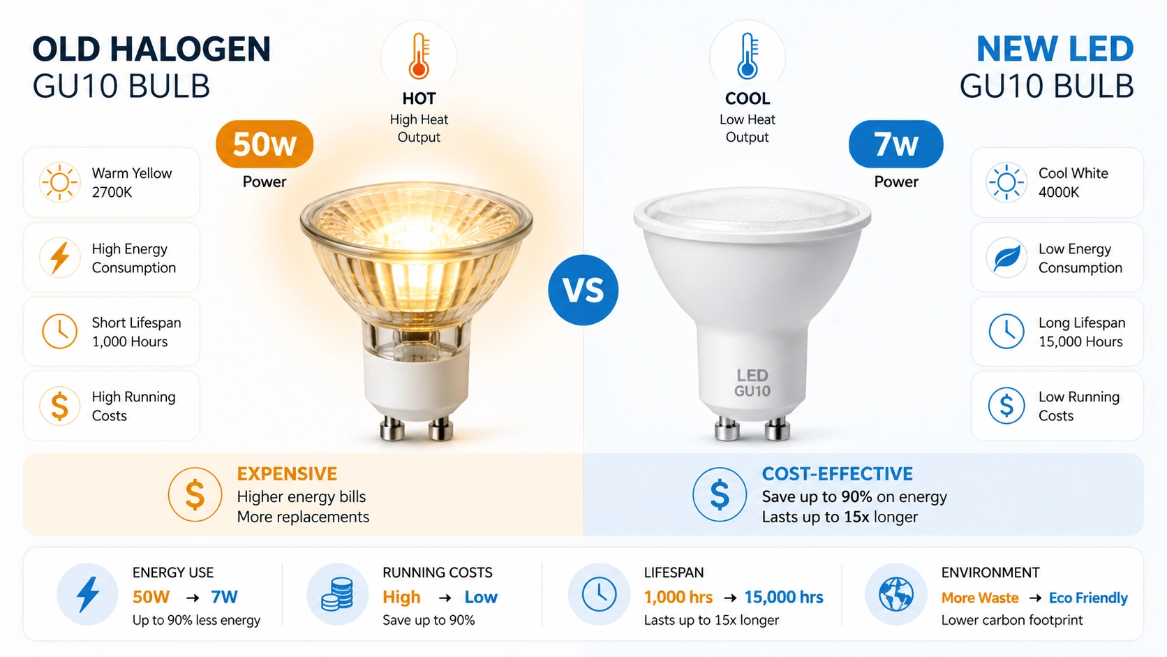 Tableau comparatif halogène vs LED