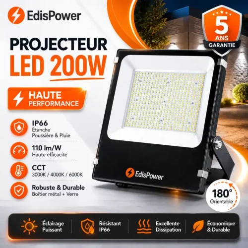 Projecteur LED 200W – Puissant IP66 – Extérieur Pro