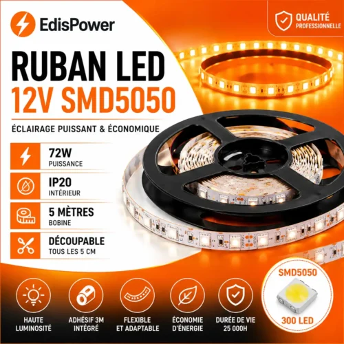 Ruban LED 12V 72W – Ultra SMD5050 – Professionnel