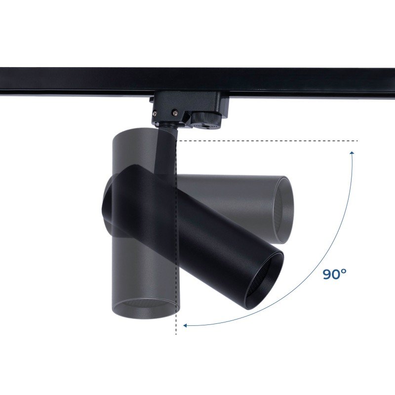 Projecteur LED sur rail monophasé - CCT lumière réglable sur 3 tonalités de 3000K à 6500K - 10W - IRC 90 - Driver KGP - Noir