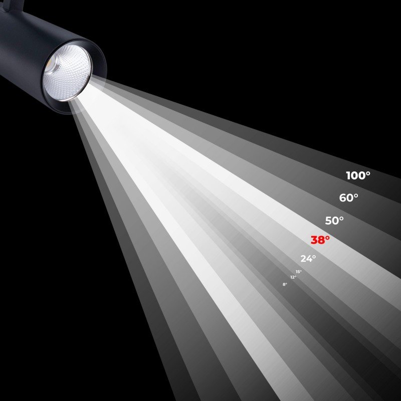 Projecteur LED sur rail monophasé - CCT lumière réglable sur 3 tonalités de 3000K à 6500K - 10W - IRC 90 - Driver KGP - Noir