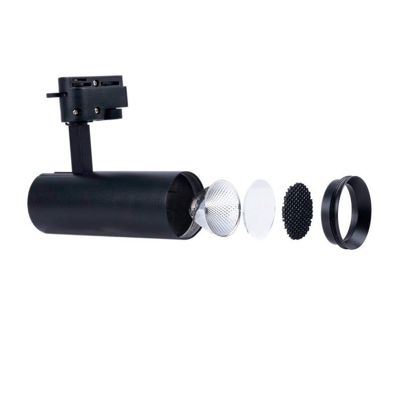 Projecteur LED sur rail monophasé - CCT lumière réglable sur 3 tonalités de 3000K à 6500K - 10W - IRC 90 - Driver KGP - Noir