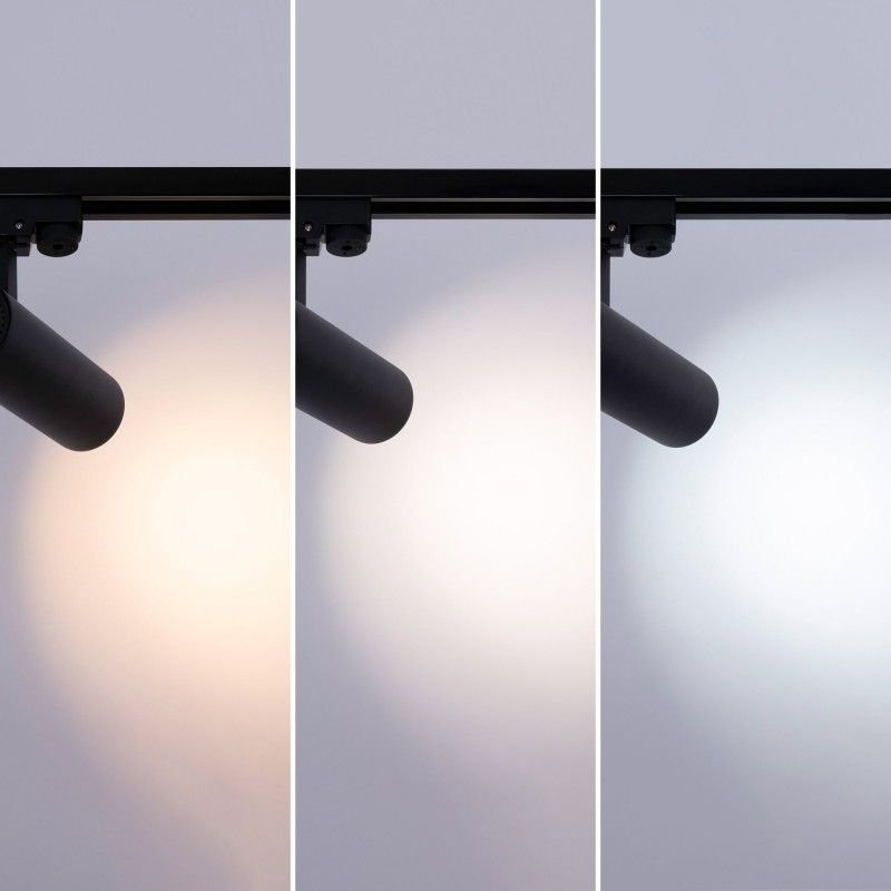 Projecteur LED sur rail monophasé - CCT lumière réglable sur 3 tonalités de 3000K à 6500K - 10W - IRC 90 - Driver KGP - Noir