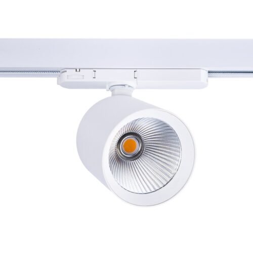 Projecteur LED sur rail triphasé CCT réglable sur 3 tonalités de 3000K à 65000K – 40W – IRC 90 – Driver KGP- Blanc