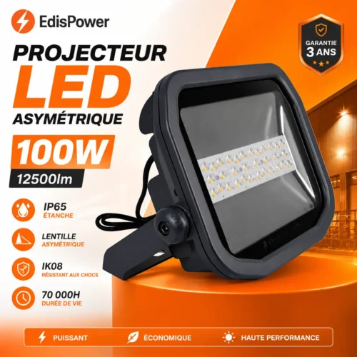 Projecteur LED asymétrique 100W – Puissant IP65 – Extérieur