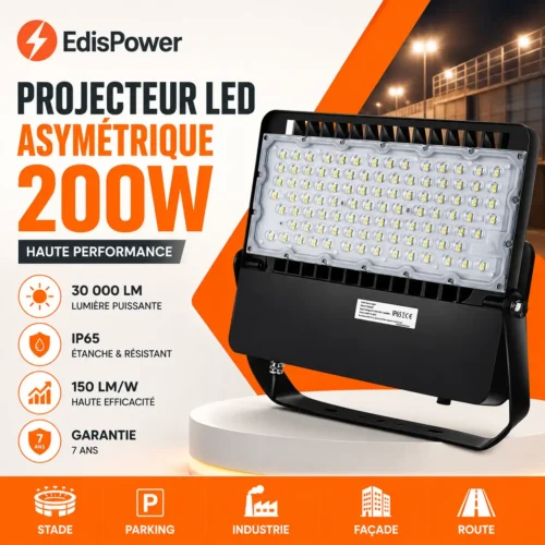 Projecteur LED asymétrique 200W – Puissant IP65 – Professionnel