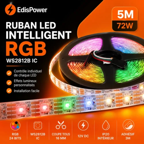 Ruban LED Intelligent RGB 5m – 72W Ultra – Programmable