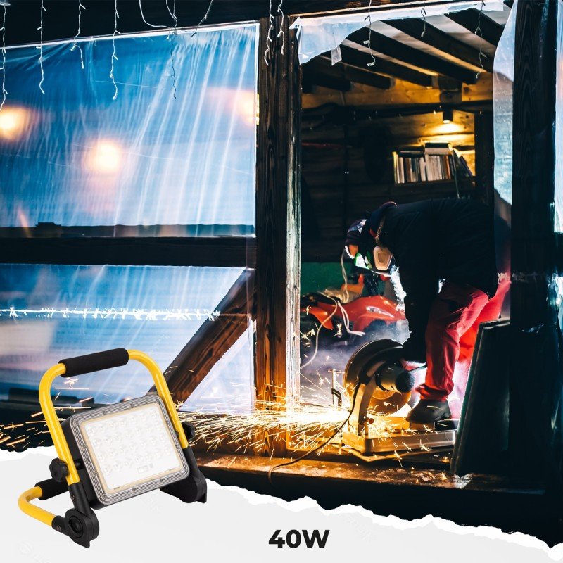 Projecteur LED chantier 40W – Puissant IP65 – Portable Pro
