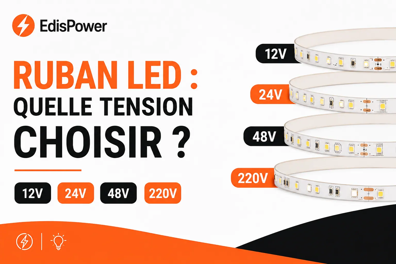 Ruban LED : Quelle Tension Choisir ? 12V, 24V, 48V ou 220V — Guide Complet