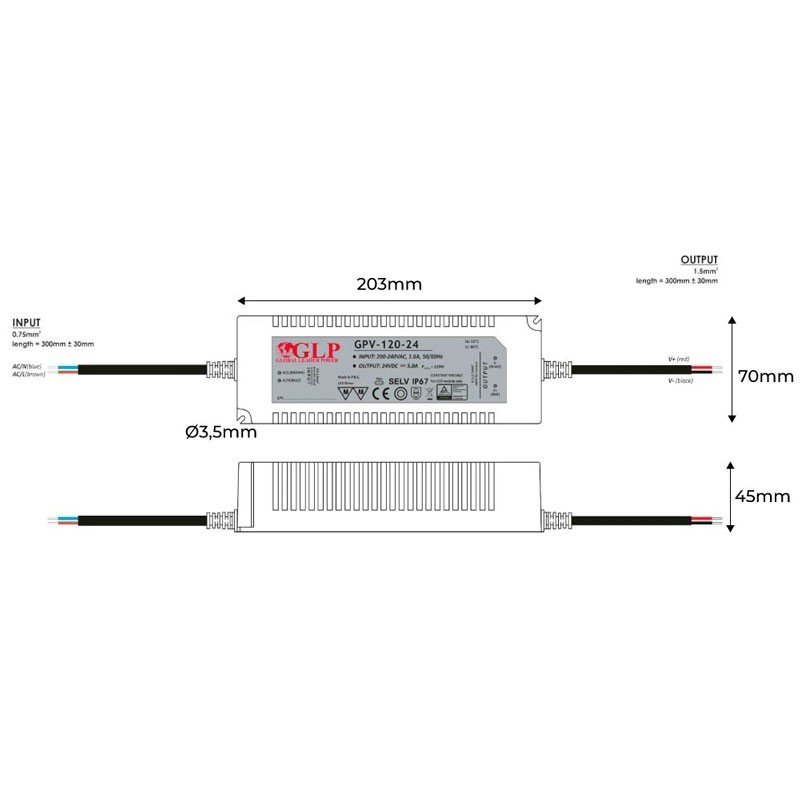 Alimentation LED 24V DC - 120W - Étanche IP67 - GLP 2 Alimentation LED 24V DC - 120W - Étanche IP67 - GLP