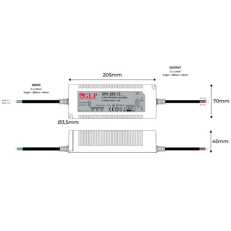 Alimentation LED étanche 200W 24V - étanche IP67 - GLP 2 Alimentation LED étanche 200W 24V - étanche IP67 - GLP