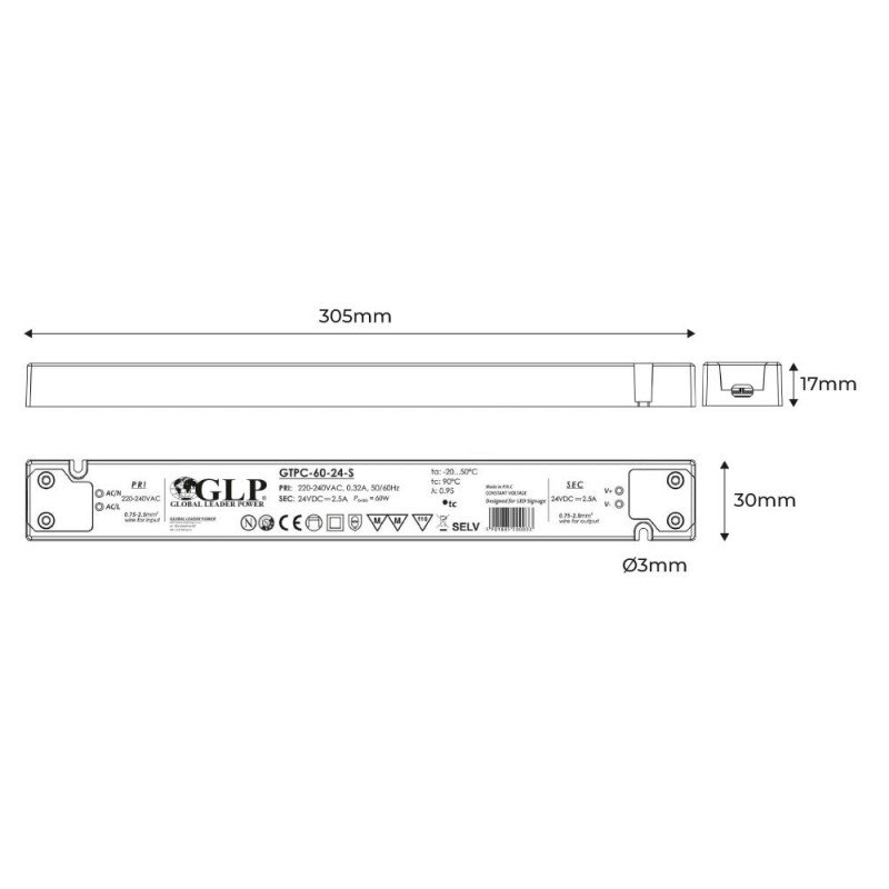 Alimentation LED 24V 60W – Ultra plate - GLP 2 Alimentation LED 24V 60W – Ultra plate - GLP