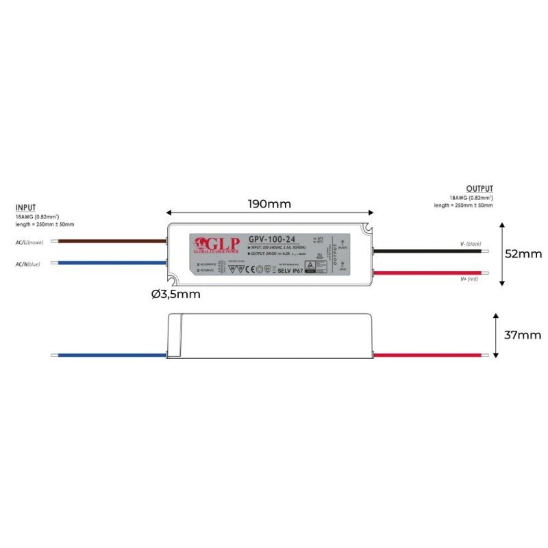 Alimentation LED 12V DC - 100W - étanche IP67 - GLP 2 Alimentation LED 12V DC - 100W - étanche IP67 - GLP