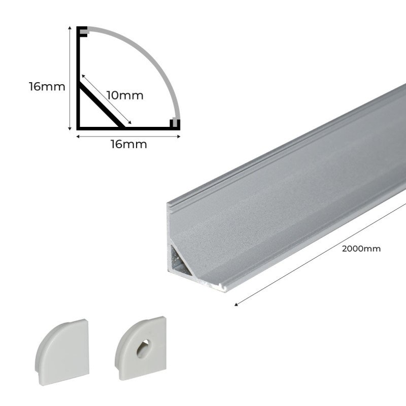 Profilé angle LED 16x16mm – Ultra – Éclairage 45° 10 Profilé angle LED 16x16mm – Ultra – Éclairage 45°
