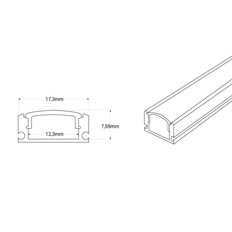 Profilé ruban LED 17x8mm – Kit complet Ultra – Surface 17 Profilé ruban LED 17x8mm – Kit complet Ultra – Surface