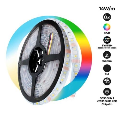 Ruban LED RGB CCT 14W –24V – IP20 – Ambiance Personnalisée