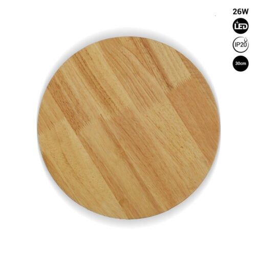 Applique circulaire en bois « Lune » – 26W – Ø 30cm – Blanc chaud 3000K