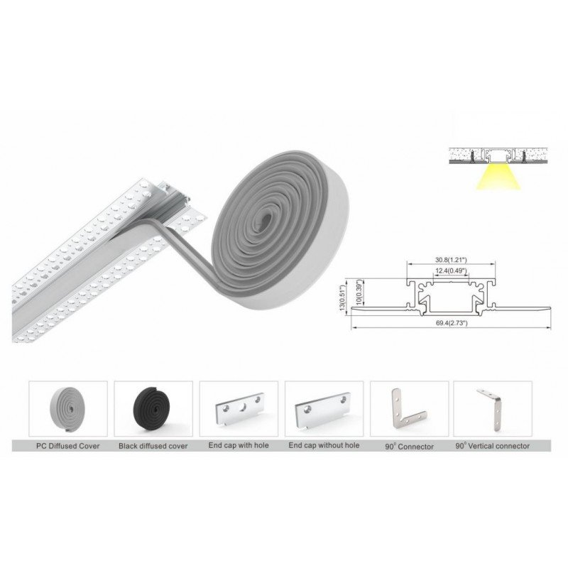 Connecteur Droit Profilé LED 180° – Aluminium Professionnel – Intégration Plâtre 2 Connecteur Droit Profilé LED 180° – Aluminium Professionnel – Intégration Plâtre – Image 2