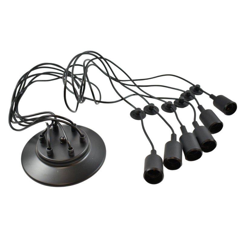 Suspension noire pour 6 ampoules E27 – Style vintage 2 Suspension noire pour 6 ampoules E27 – Style vintage – Image 2