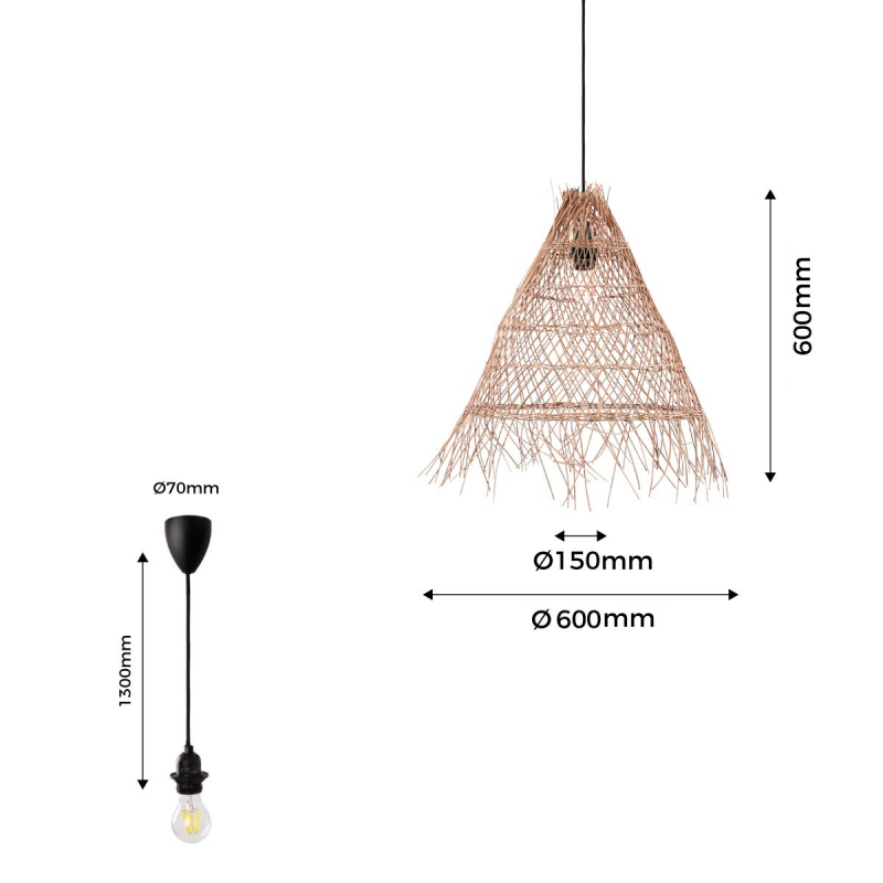 Suspension en osier "Willow" 60cm E27 – Naturelle 14 Suspension en osier "Willow" 60cm E27 – Naturelle – Image 14