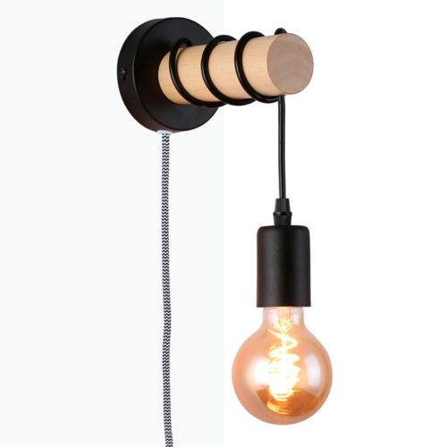 Lampe murale en bois avec interrupteur et prise « MILA » – E27