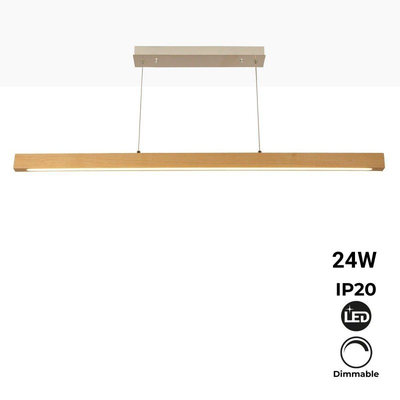 Suspension LED en bois 120cm 24W – Puissante - Blanc chaud 2 Suspension LED en bois 120cm 24W – Puissante - Blanc chaud – Image 2