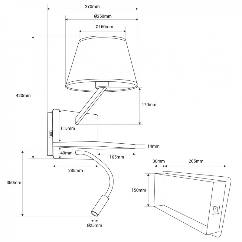 Applique murale élégante "Artin" - Avec spot LED orientable et port USB - E27 + 3W 24 Applique murale élégante "Artin" - Avec spot LED orientable et port USB - E27 + 3W – Image 24