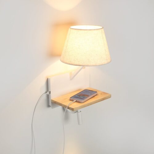 Applique murale élégante « Artin » – Avec spot LED orientable et port USB – E27 + 3W