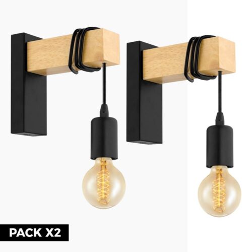 Pack de 2 appliques murales en bois rustique « RUDER » – E27